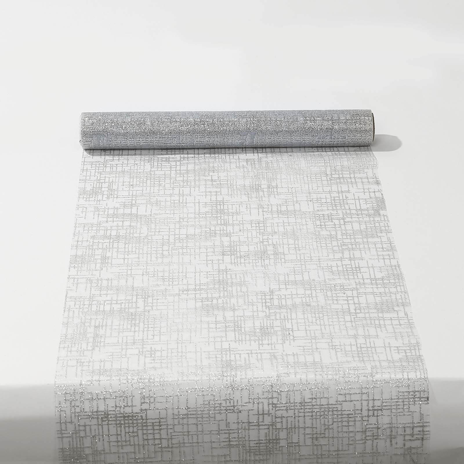 Mesh 11"x108" Table Runner Metallic Silver - Glitter Design for Convenient Event Decoration