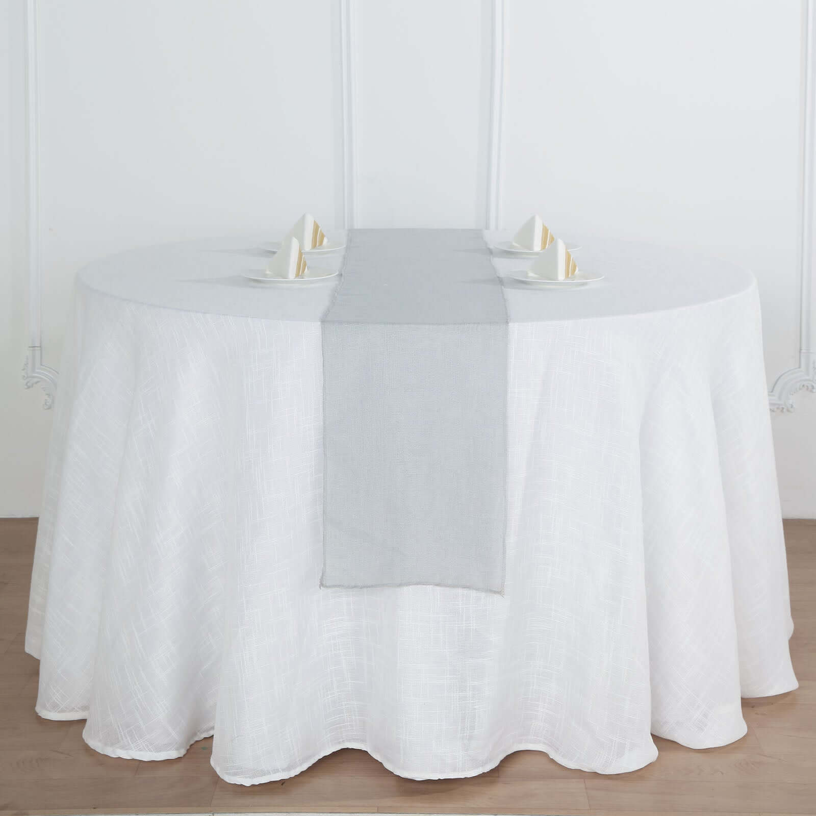 Faux Linen 12"x108" Table Runner Silver - Slubby Textured & Wrinkle Resistant Table Decor