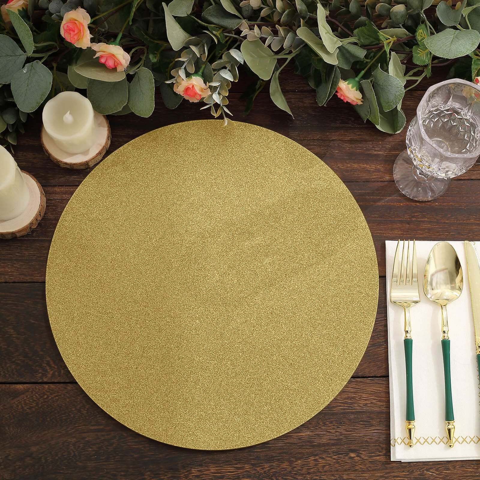 20-Pack Disposable Table Placemats in Gold Glitter - 210GSM Paper Placemats for Classy Events 13"