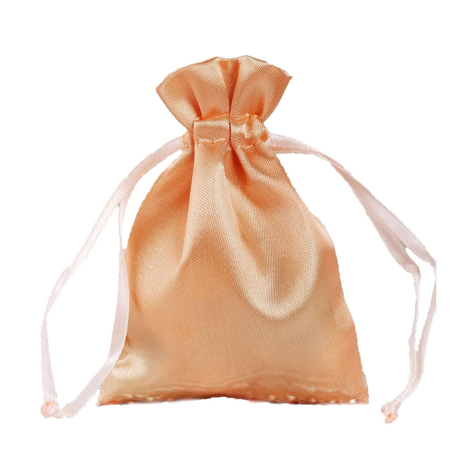 12 Pack 3"x4" Peach Satin Drawstring Pouch Wedding Party Favor Gift Bag