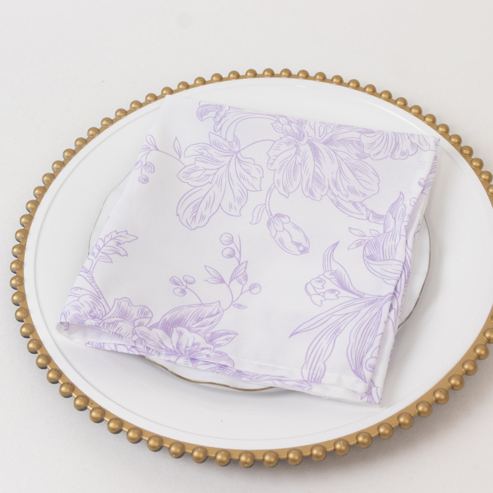 5-Pack French Toile Polyester Cloth Napkins – 17"x17" Lavender Lilac and White Reusable Table Napkins in Floral Design for Events & Dining