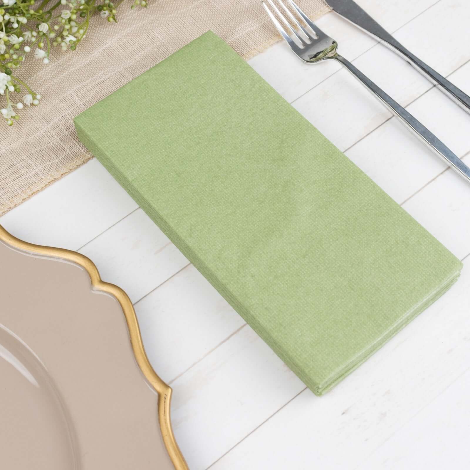 20 Pack Linen-Like Paper 8.5"x4" Napkins Sage Green - Highly Absorbent & Disposable Airlaid Guest Towels