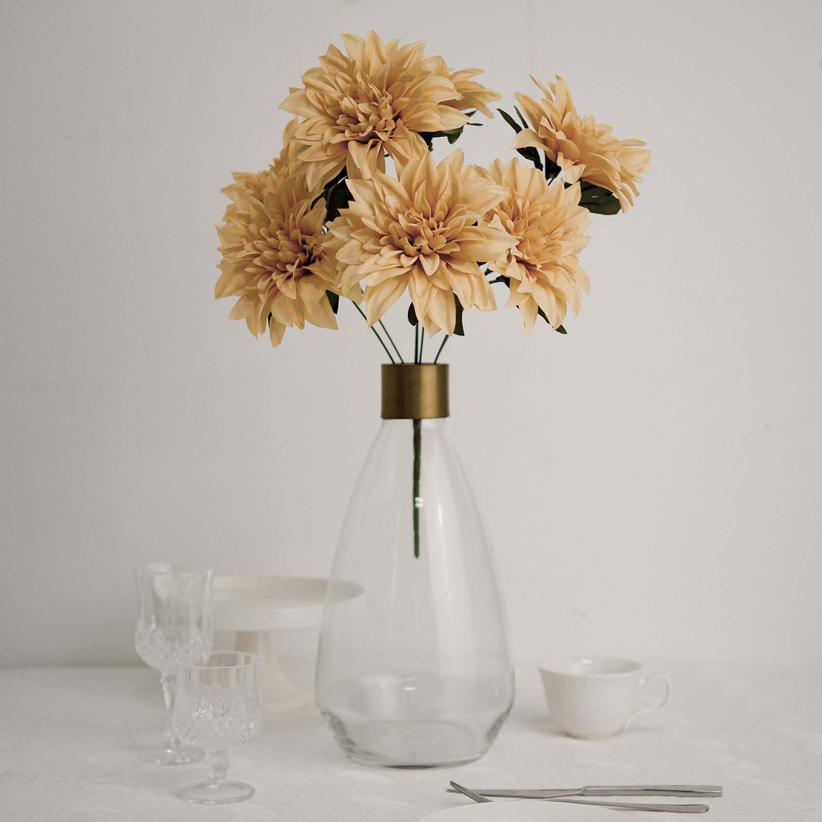 2 Bouquets 20" Champagne Artificial Silk Dahlia Flower Spray Bushes