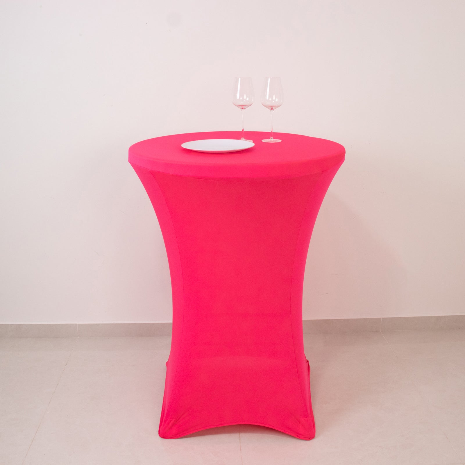 Glow Neon Fuchsia Fitted Spandex Cocktail Tablecloth – 30" Round, Wrinkle-Free Cover