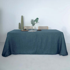 Faux Linen 90"x132" Rectangular Tablecloth Blue - Slubby Texture Wrinkle-Resistant Seamless Table Cover