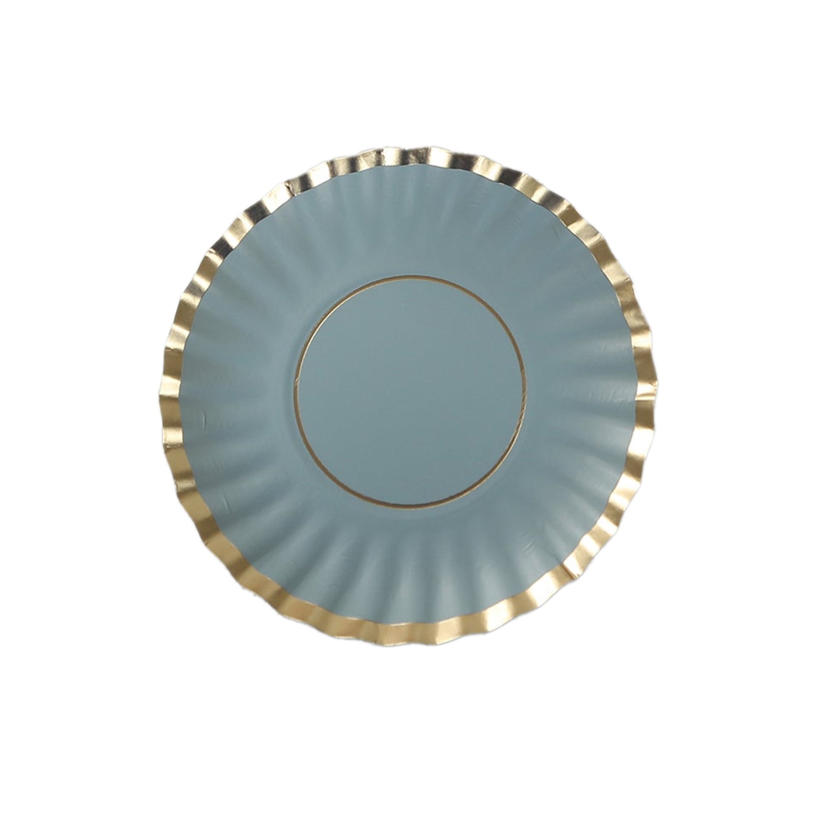 50-Pack Paper 3.5" Round Party Plates in Dusty Blue with Gold Scalloped Rim for Tapas, Appetizers & Finger Foods