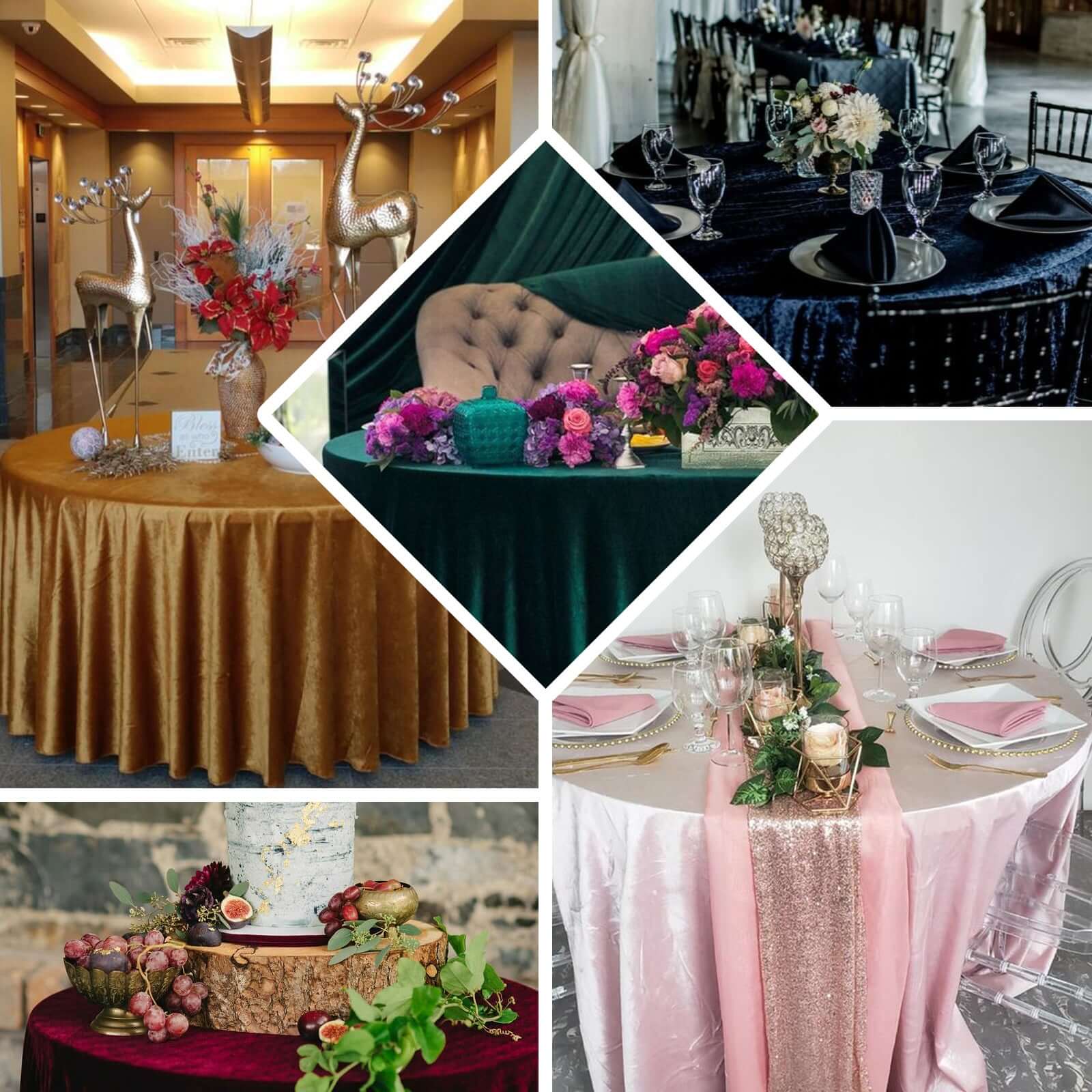 Premium Velvet 120" Round Tablecloth Champagne - Reusable Soft & Seamless Table Cover
