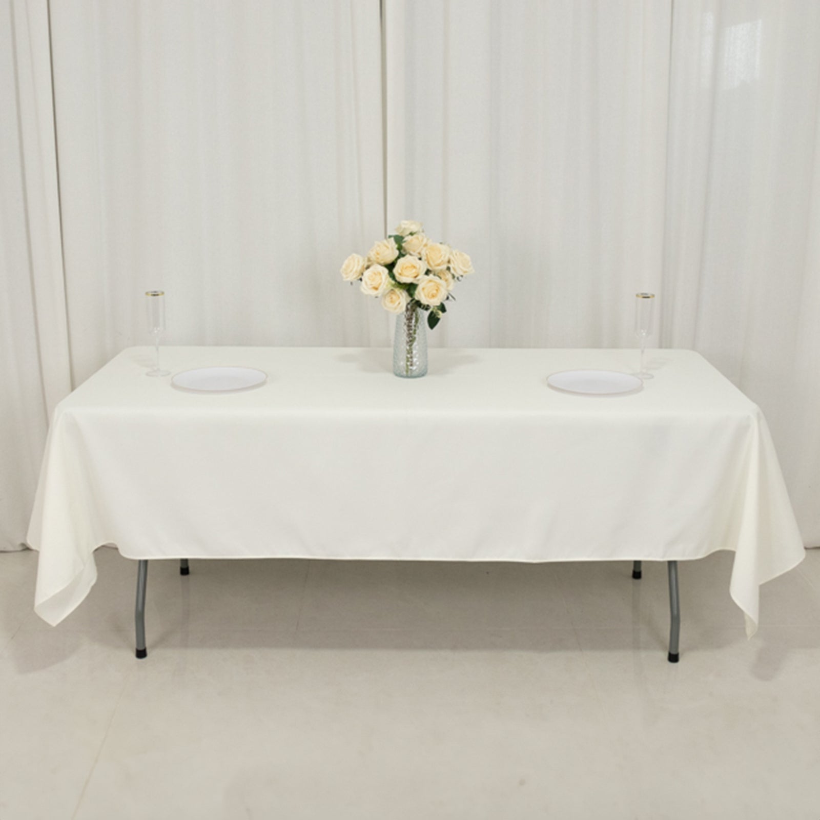 Fire Retardant Premium Polyester 60"x102" Rectangular Tablecloth Ivory - High-Performance Table Cover