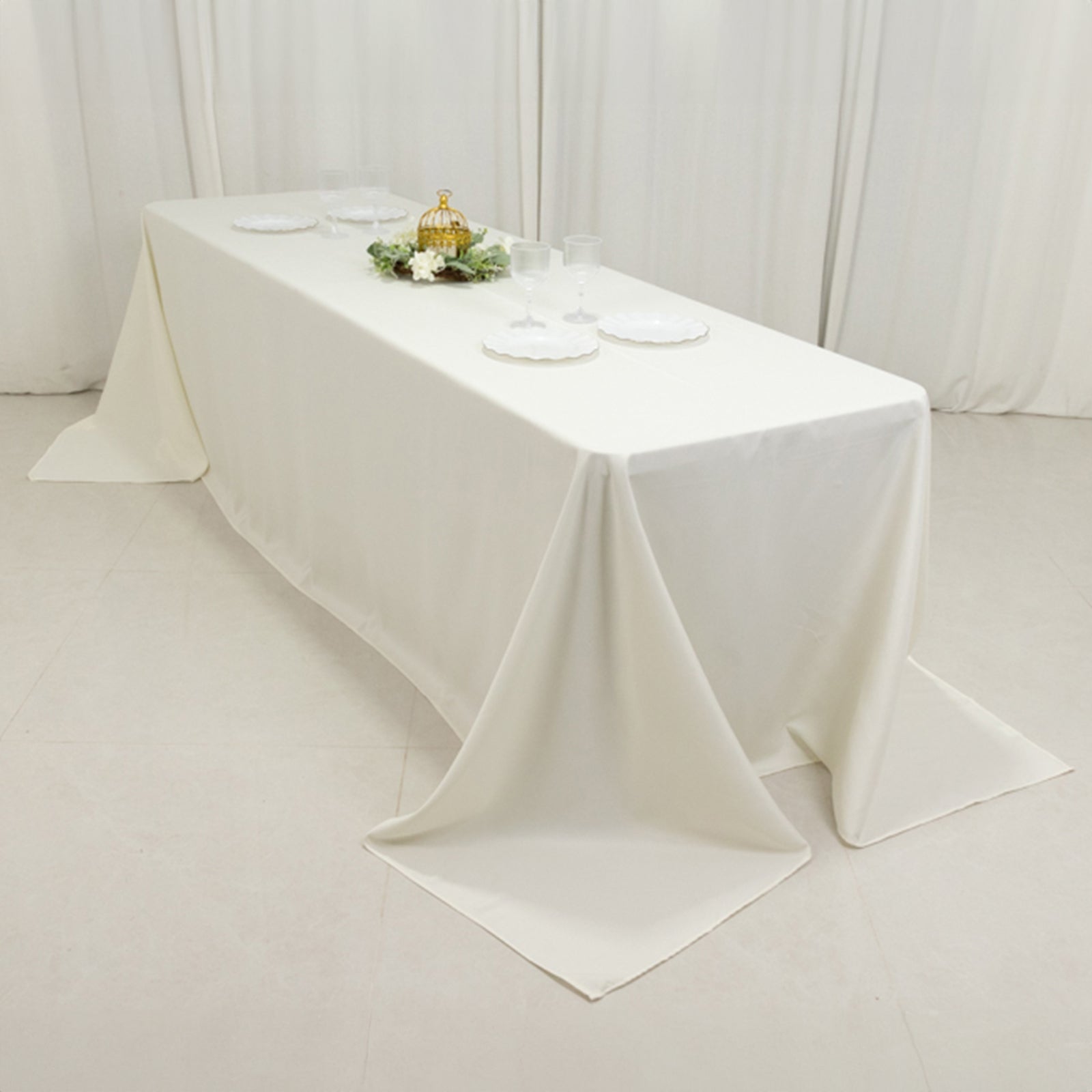 Fire Retardant Premium Polyester 90"x156" Rectangular Tablecloth Ivory - High-Performance Seamless Table Cover