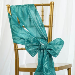 5 Pack Taffeta Chair Sashes Turquoise Pintuck Pattern with Smooth Metallic Finish 7"x106"