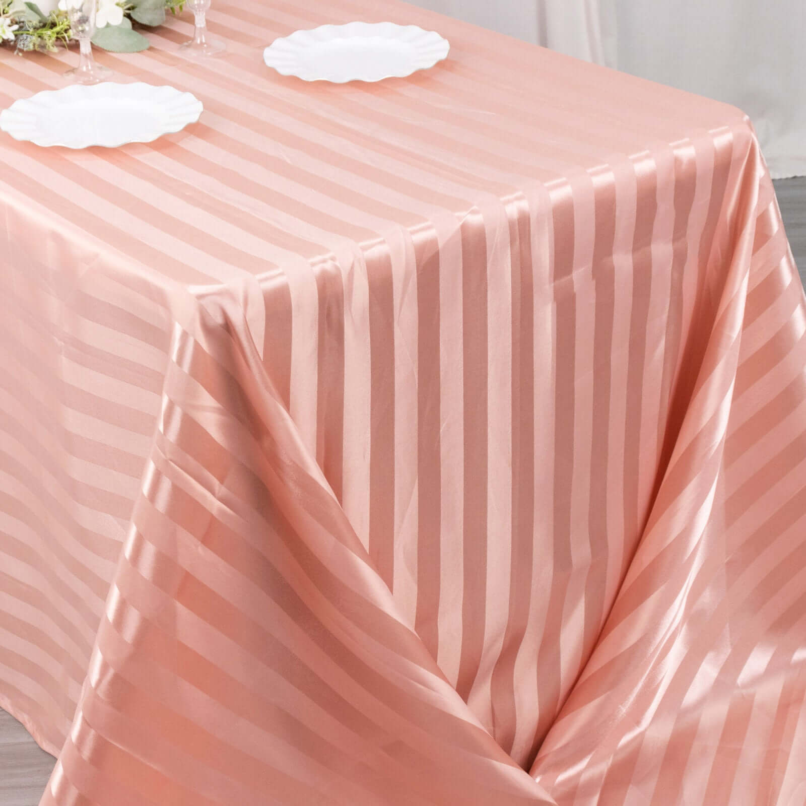 Satin Striped 90"x132" Rectangular Tablecloth Dusty Rose - Seamless Silky Smooth Table Cover