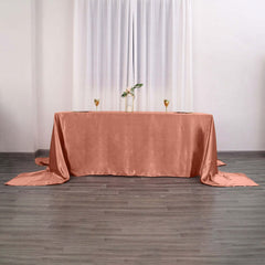 Satin Rectangular 90"x156" Tablecloth Terracotta (Rust) - Seamless Table Cover