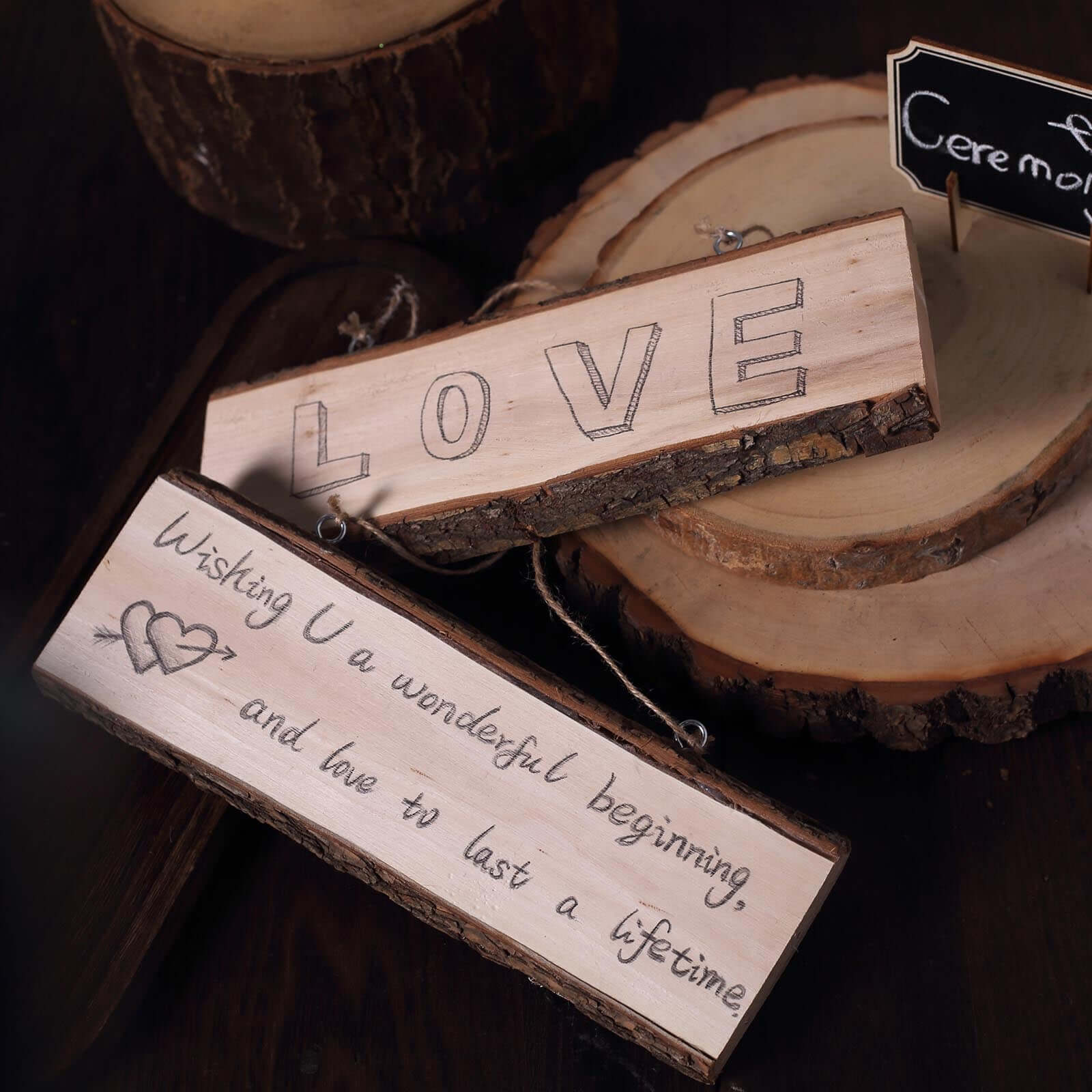 2 Pack 10"x4" Natural Blank Hanging DIY Wood Sign, Rectangle Wood Plaques