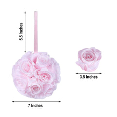 2 Pack 7" Blush Artificial Silk Rose Kissing Ball, Flower Ball