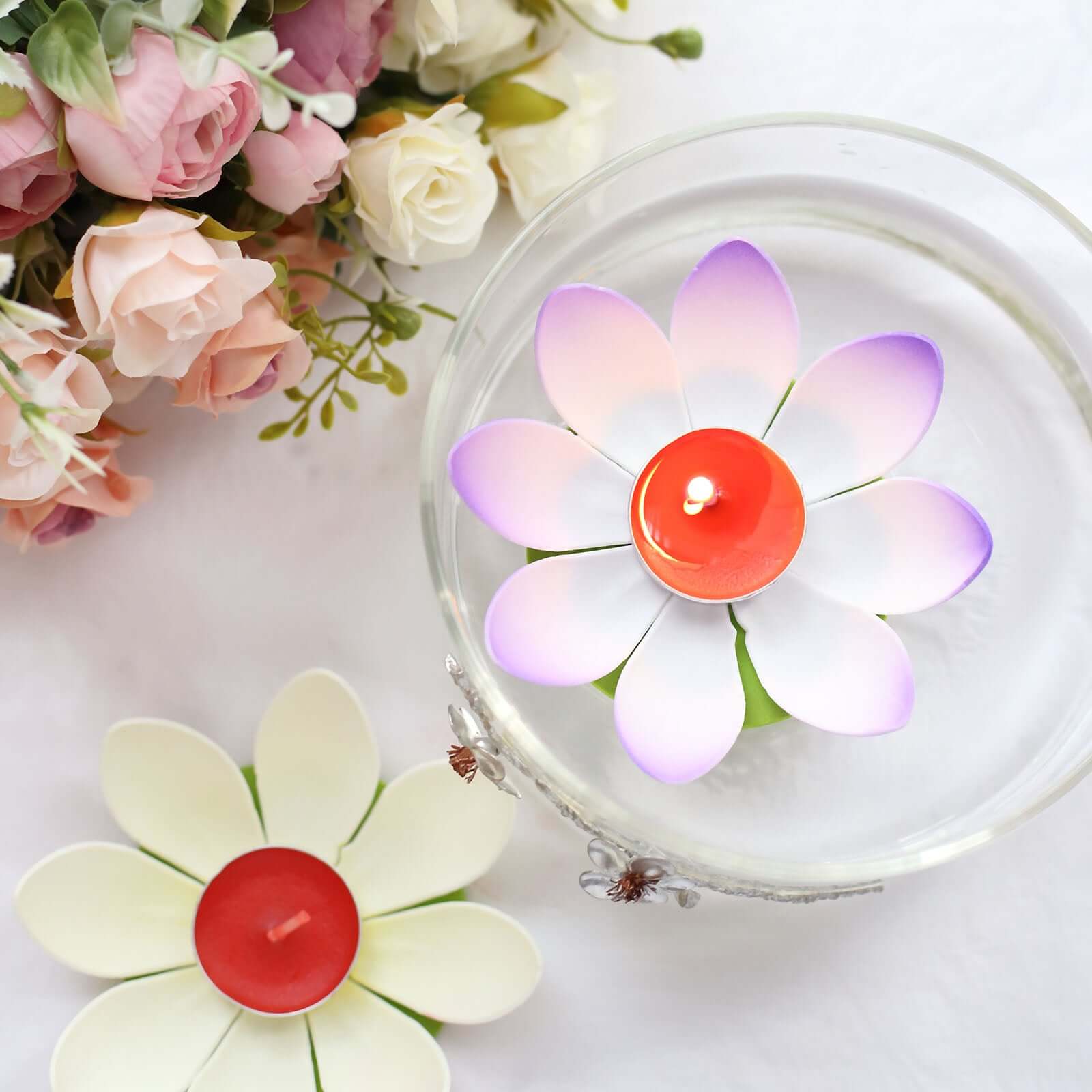 10-Pack Floating Candle Lights Water Lily Lotus Flower Design Colorful - Assorted Tealight Lanterns 5"