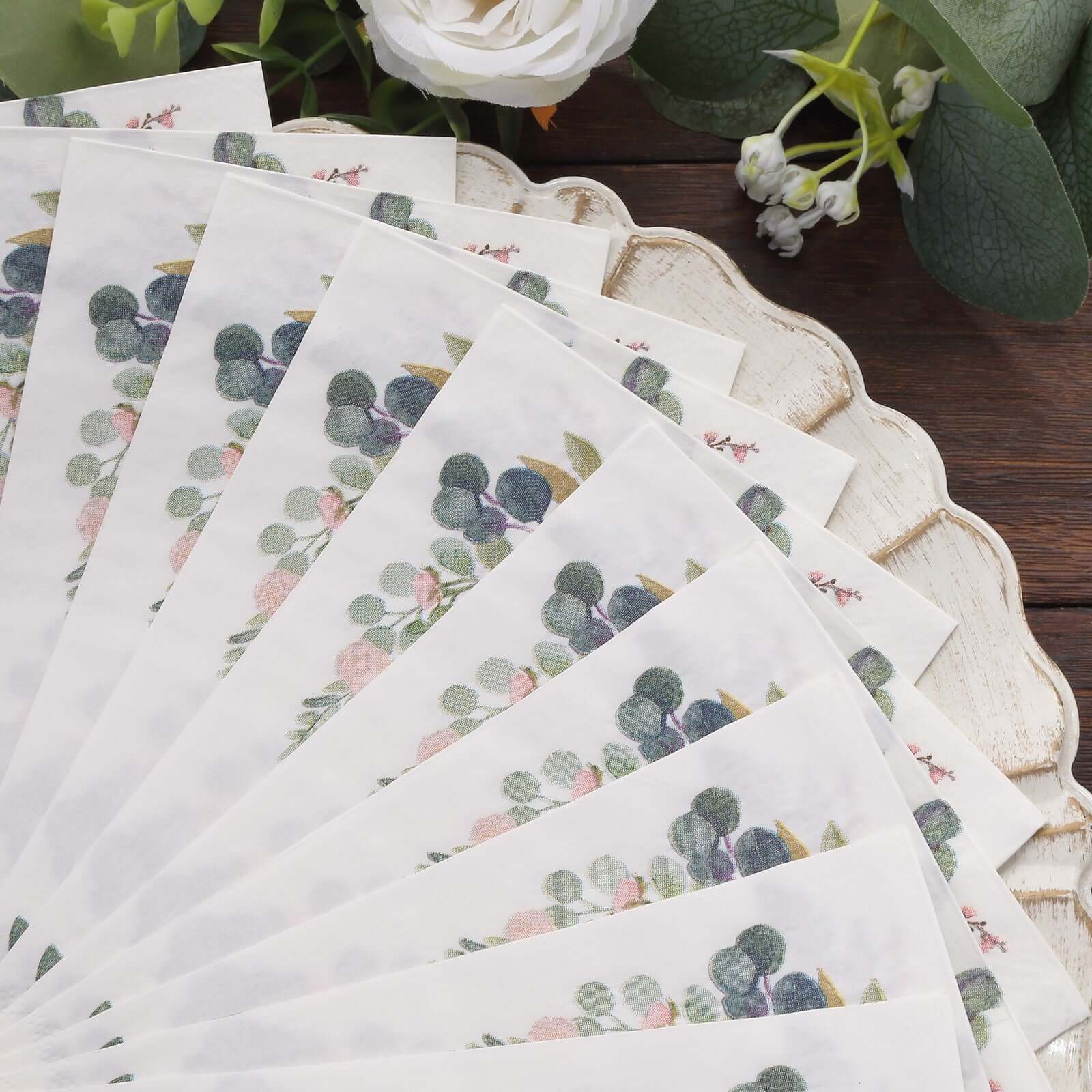 20-Pack Paper Dinner Napkins White with Pink Peony Flowers and Gold Edge 2-Ply - Stylish Disposable Napkins for Events