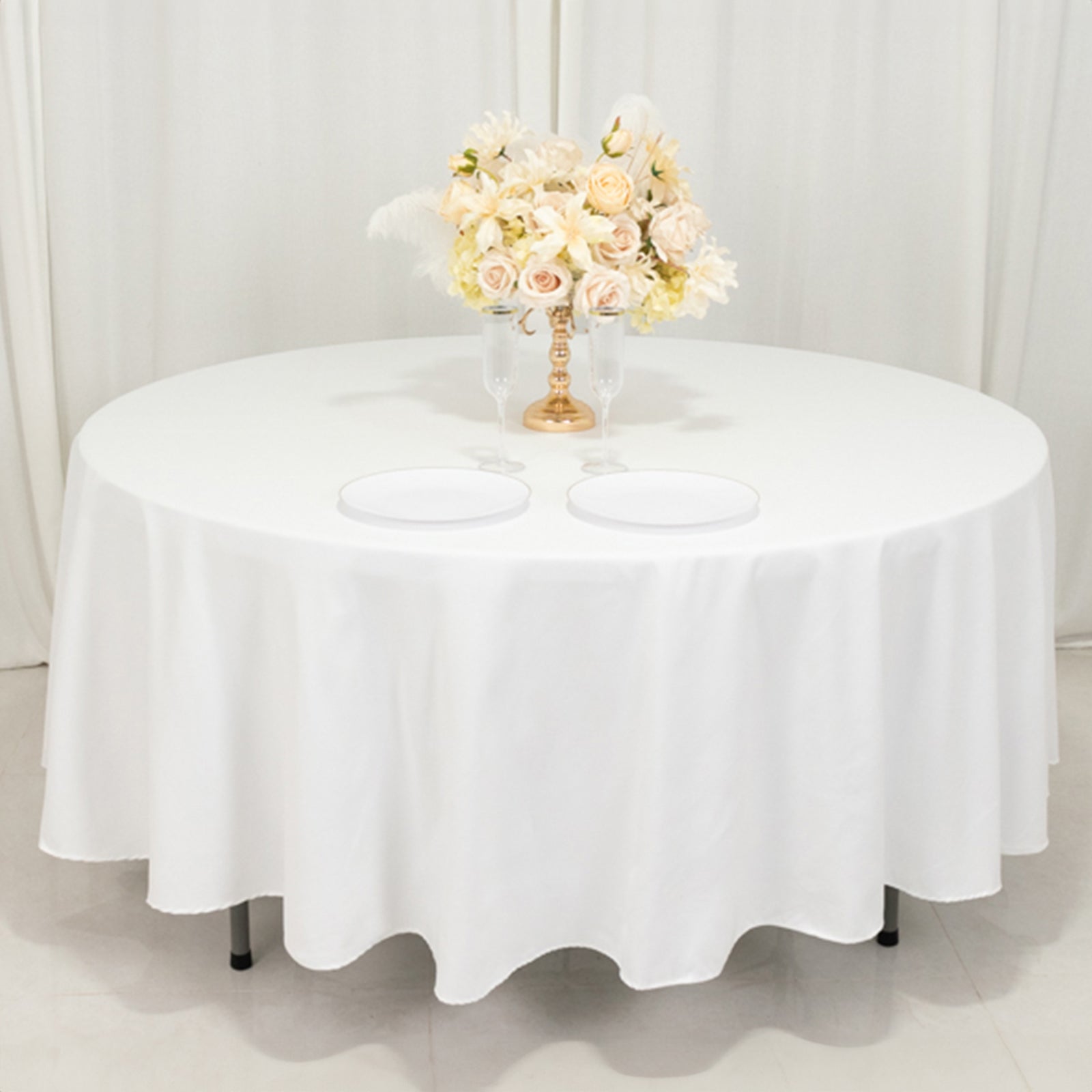 Cotton Blend 108" Round Tablecloth White - Wrinkle-Resistant Design for Versatile Table Settings