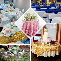 Satin 72"x72" Table Overlay Square Tablecloth Dusty Blue - 3D Rosette Table Cover