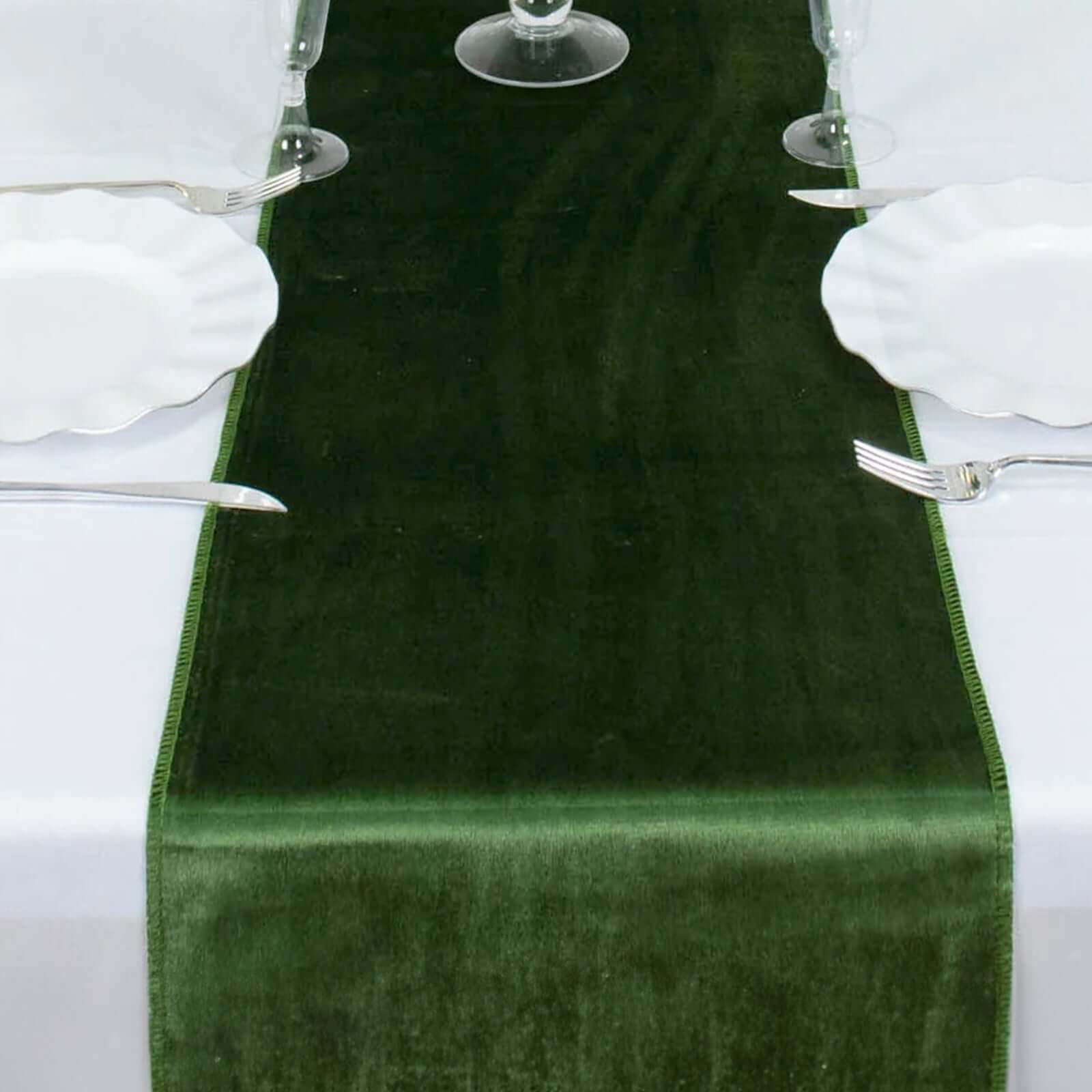 Premium Velvet 12"x108" Table Runner Olive Green - Sheen Finish Reusable Table Decor