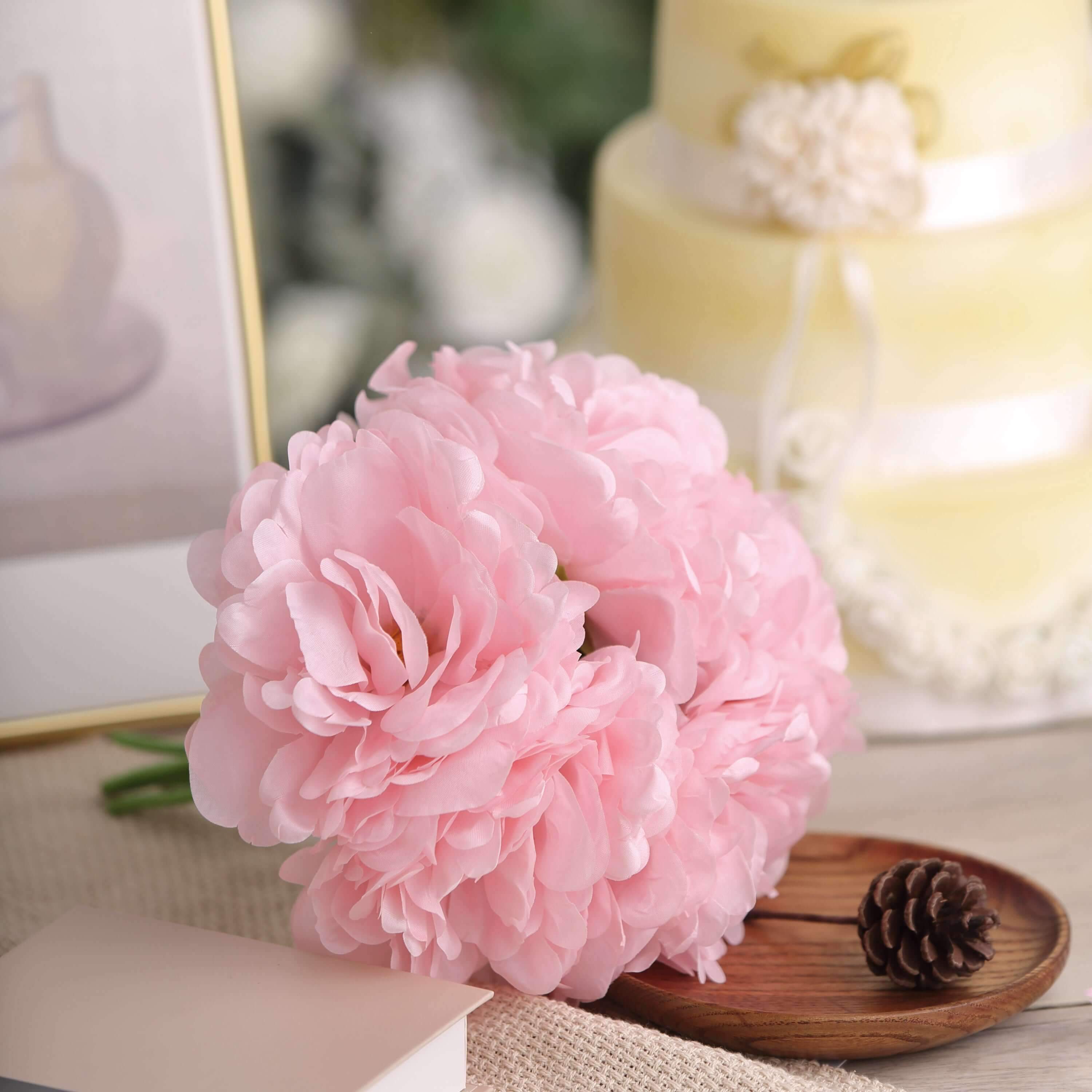 11" Pink Real Touch Artificial Silk Peonies Flower Bouquet