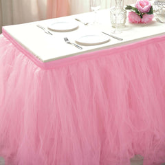 Tulle 17ft Table Skirt Pink/Rose Quartz - 4 Layer Pleated Tutu Table Cover