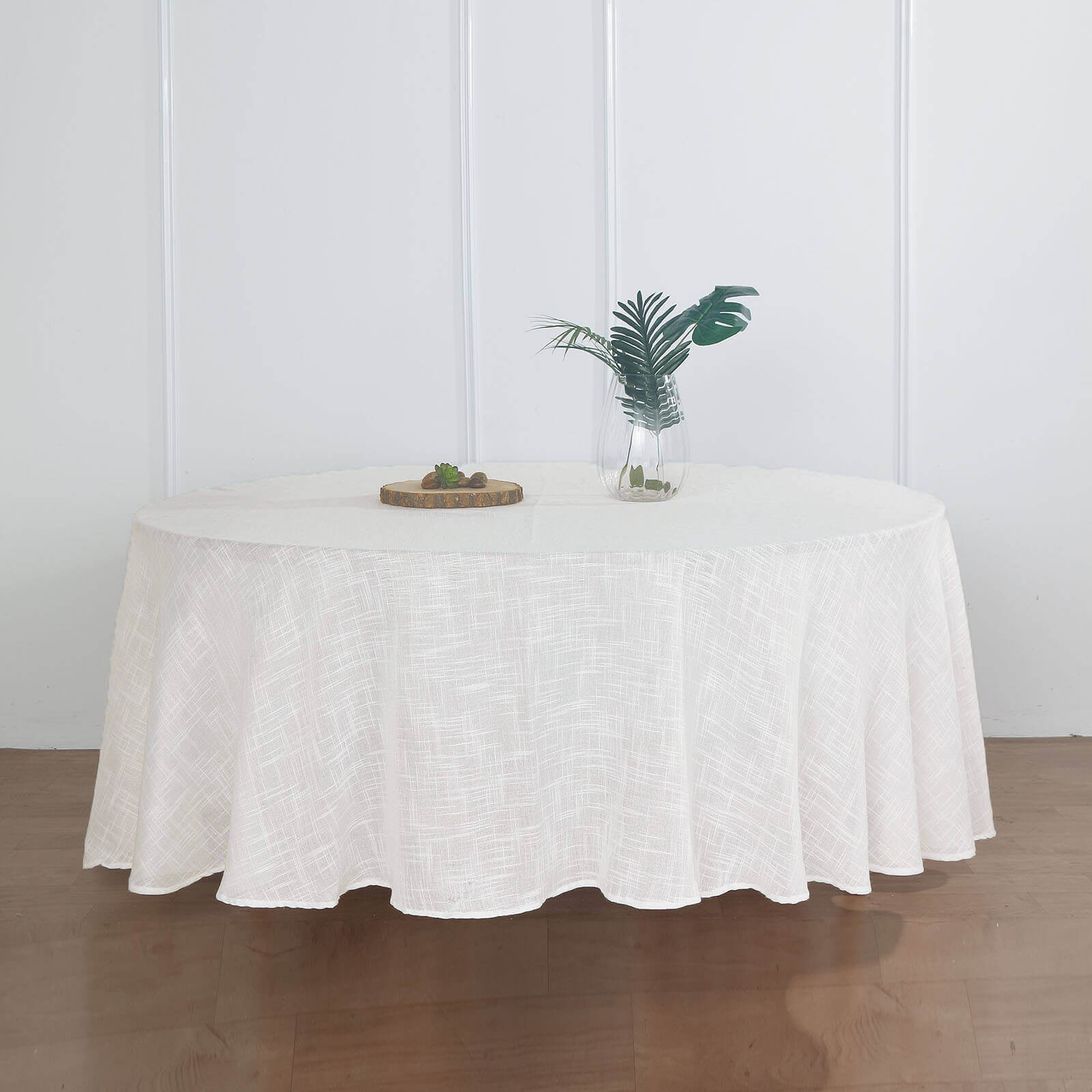 Faux Linen 108" Round Tablecloth White - Slubby Textured & Wrinkle Resistant for Banquets and Receptions