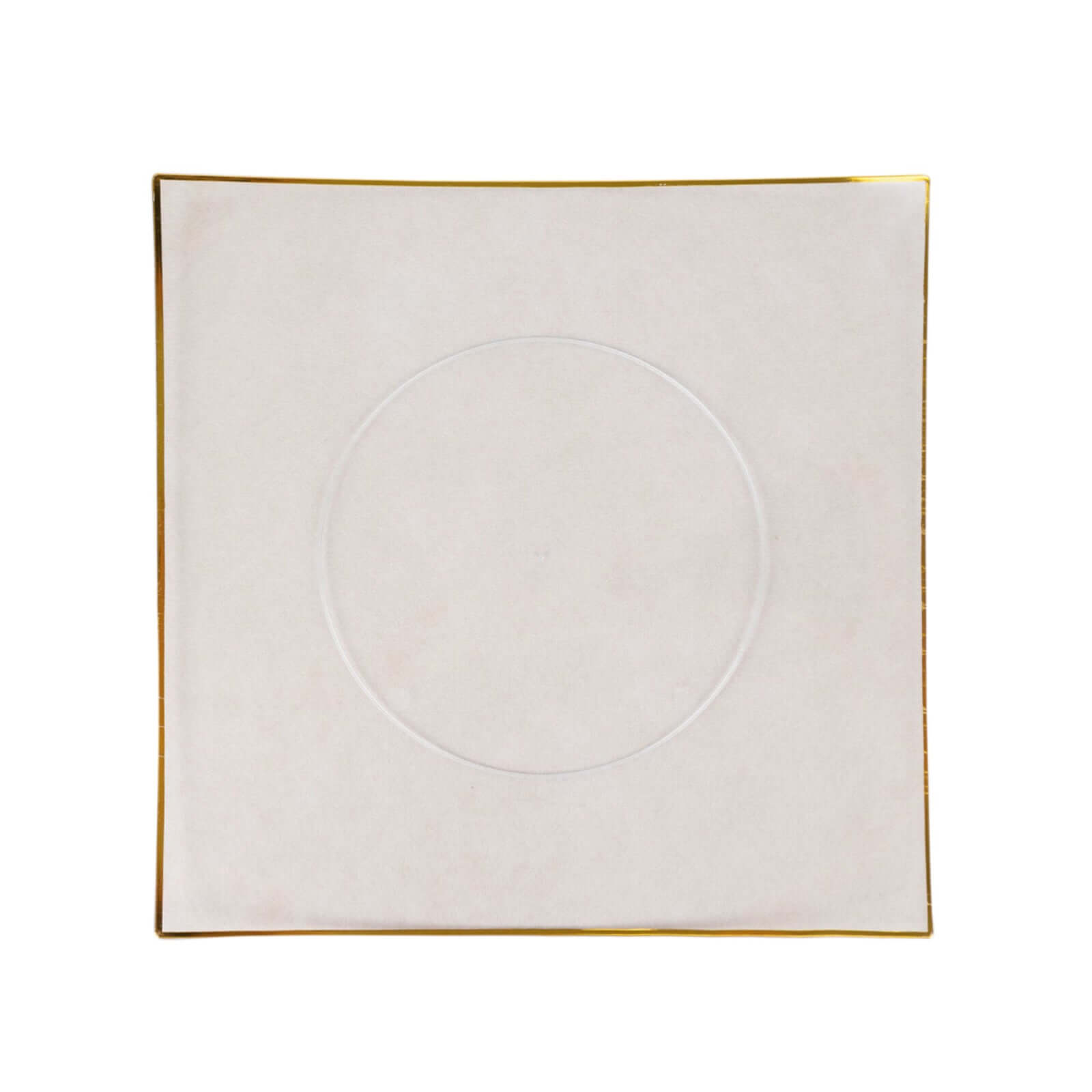 10-Pack Plastic 10" Square Dinner Plates in Clear Concave Style with Gold Rim - Modern Disposable Party Plates