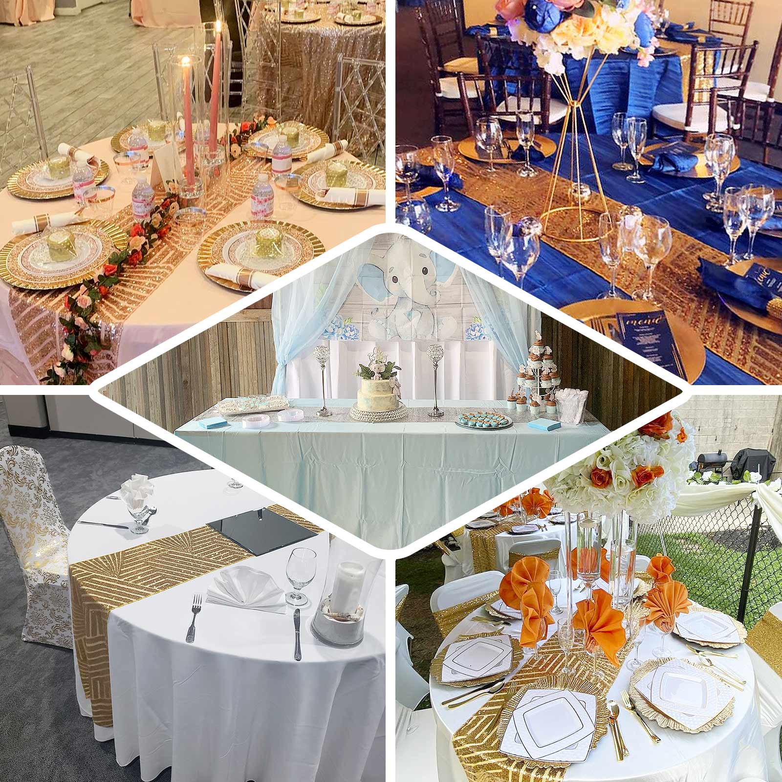 Sequin 12"x108" Table Runner Black - Diamond Glitz Design