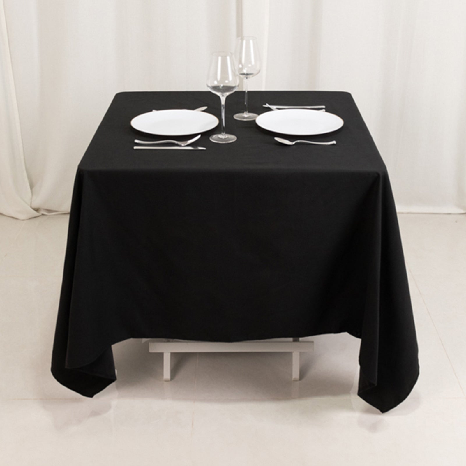 Cotton Blend 70"x70" Square Tablecloth Black - Wrinkle-Resistant Fabric Table Cover