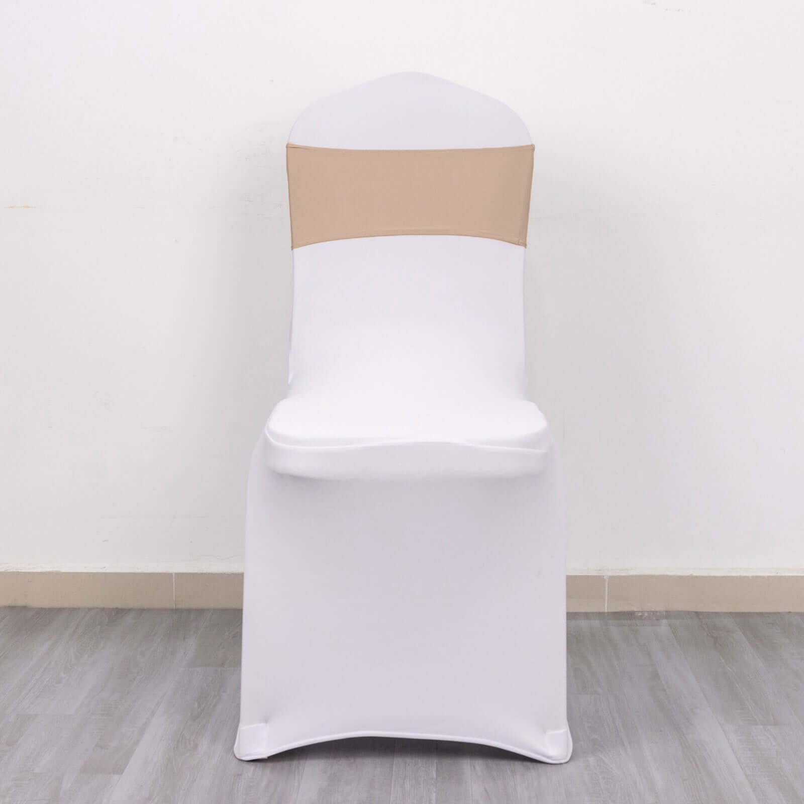 5 Pack Stretch Spandex Chair Sashes Nude - Reusable Chair Bands with Silver Diamond Ring Slide Buckle 5"x14"