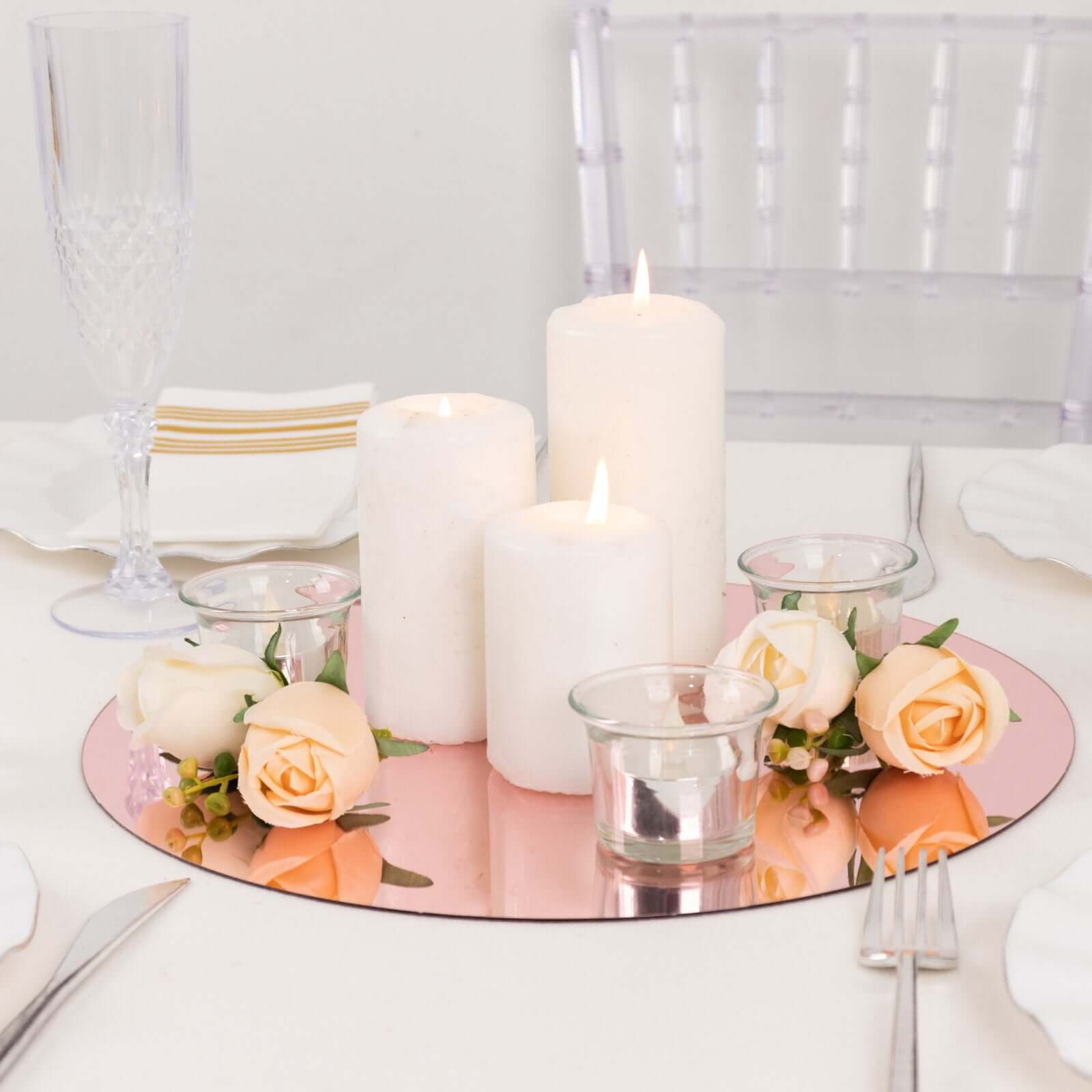 10-Pack Dining Plate Chargers Decorative Acrylic Mirror Rose Gold Round - Lightweight Event Display 13"