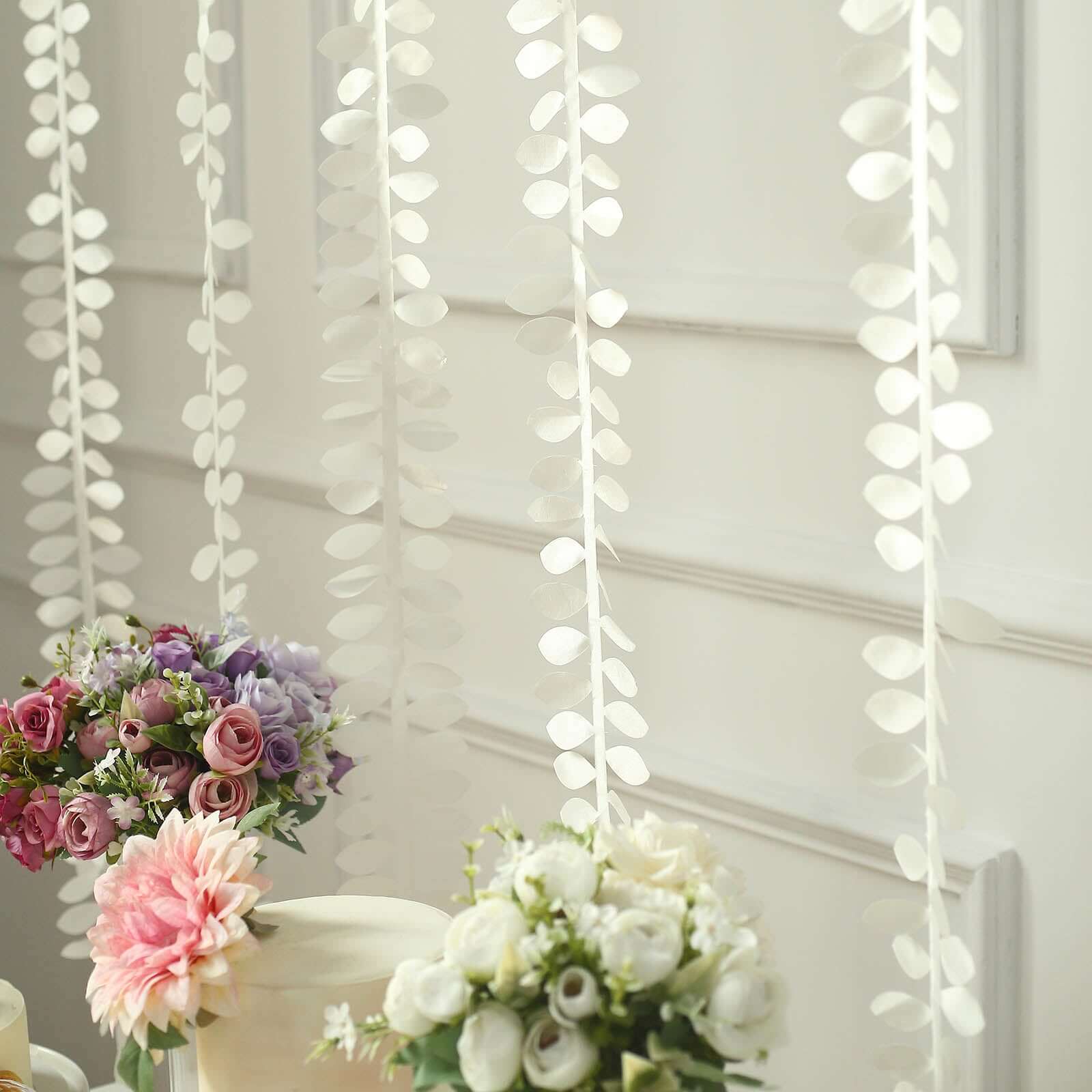 Taffeta Ribbon Sash with 4" Leaf Petal Design Ivory 50ft - Sophisticated Artificial Fabric Garland