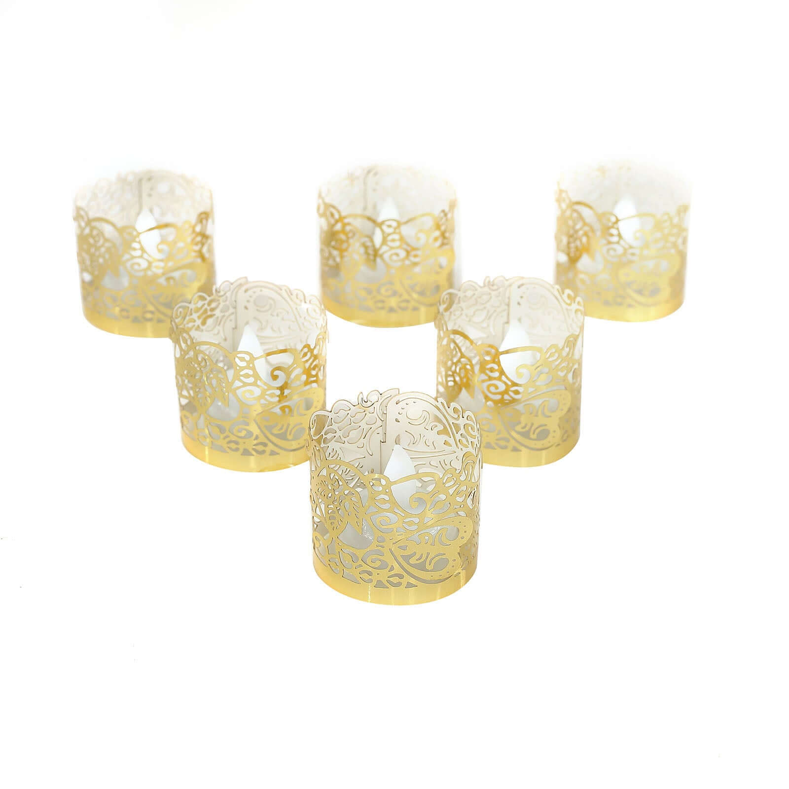 20-Pack Paper Candle Holder Wraps Floral Lace Design Gold Foil - Votive Tealight Decorative Wraps