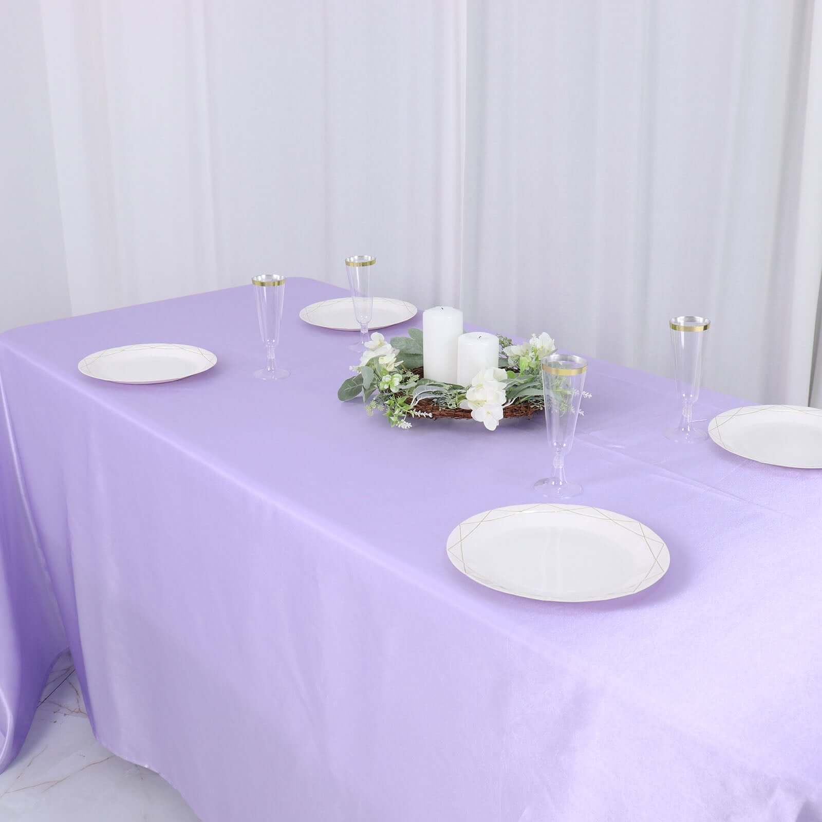 Satin Rectangular 90"x132" Tablecloth Lavender Lilac - Seamless Table Cover