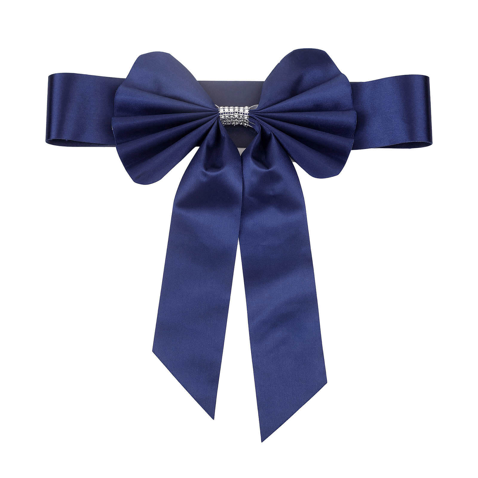 5 Pack Satin Faux Leather Chair Sashes Navy Blue - Durable Double Sided Pre-tied Bow Tie Chair Bands with Diamond Rhinestone Buckles