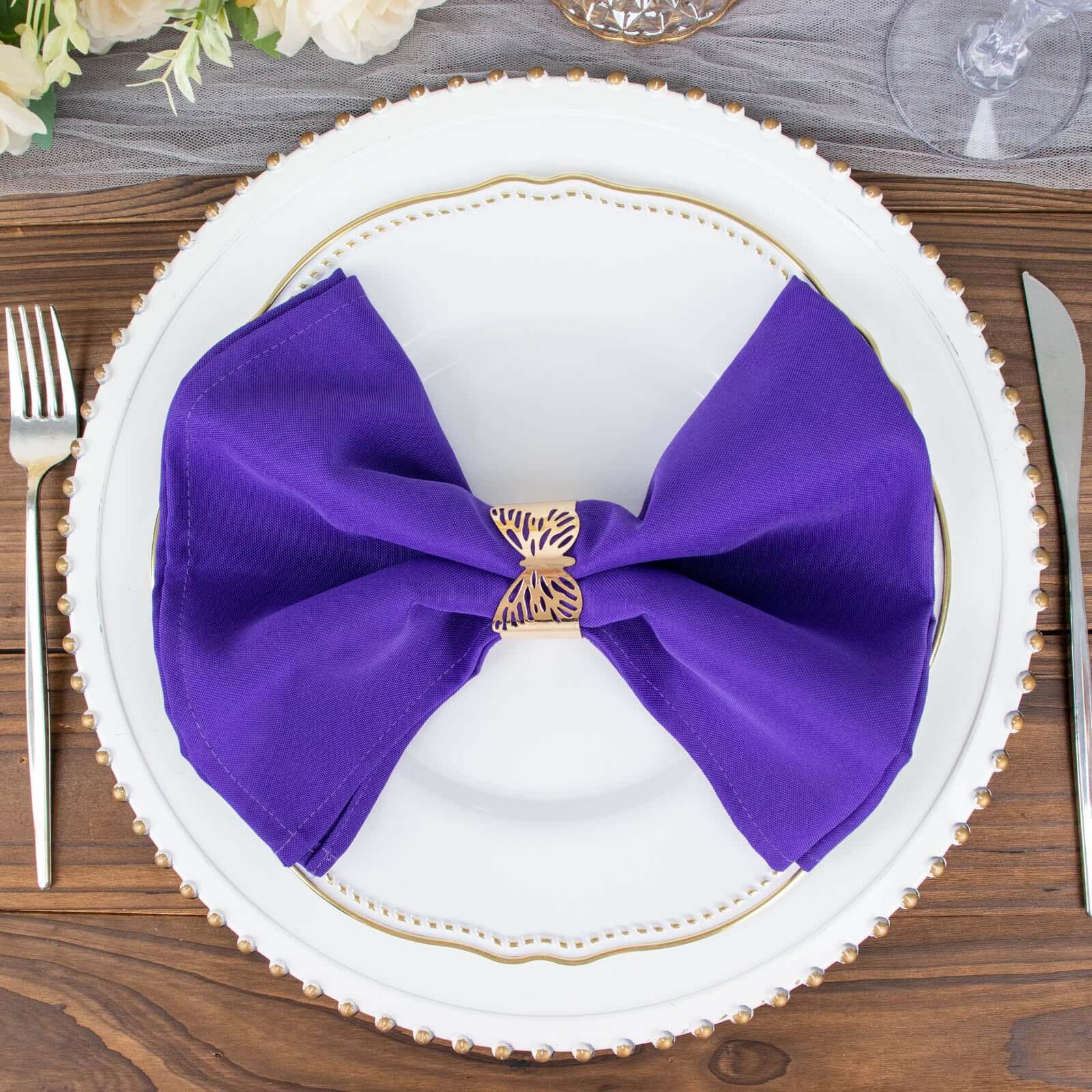 5 Pack Premium Polyester 20"x20" Napkins Purple - Wrinkle-Resistant & Durable Dinner Napkins
