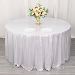 Sequin Dots Polyester Round 120" Tablecloth Shimmering Silver - Wrinkle Free & Sparkling Table Cover