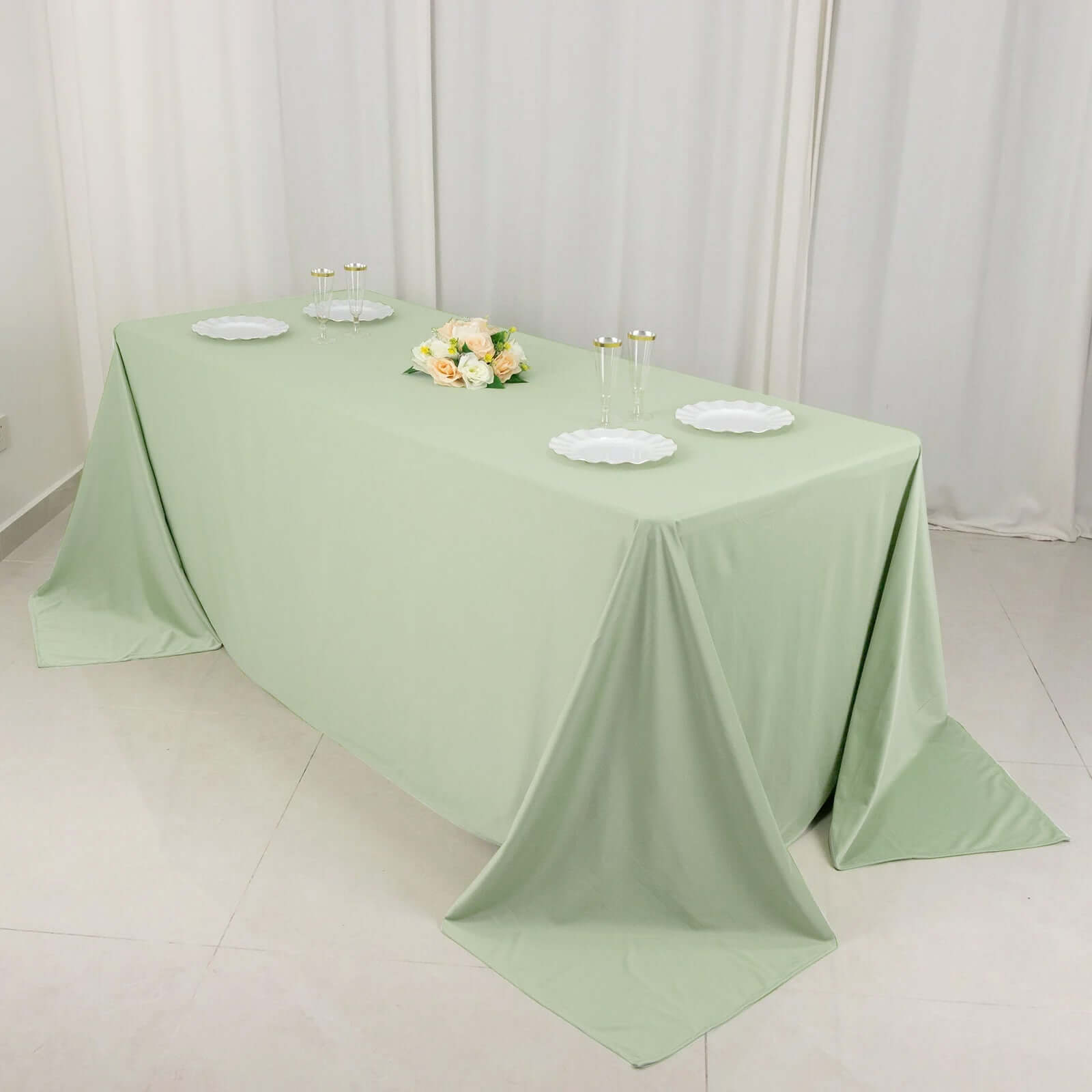 Scuba Rectangular 90"x132" Tablecloth Sage Green - Wrinkle Free, Stain Resistant & Seamless Table Cover