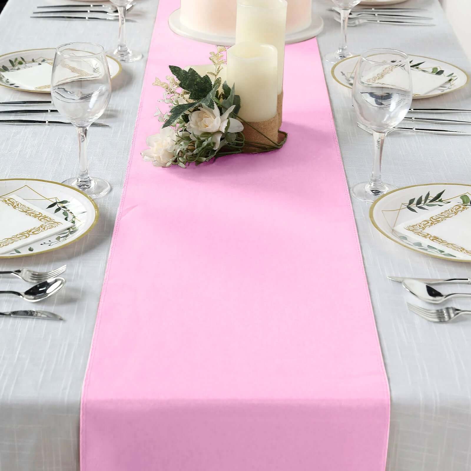 Polyester 12"x108" Table Runner Pink - Durable & Wrinkle-Resistant Table Decor