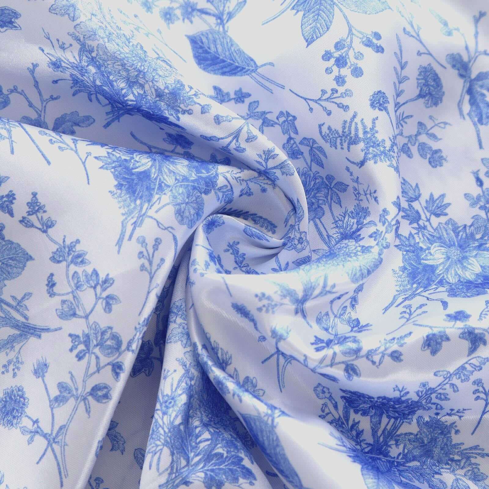 Satin Rectangular 90"x132" Tablecloth White/Blue French Toile Design - Seamless Stylish & Wrinkle-Resistant Table Cover