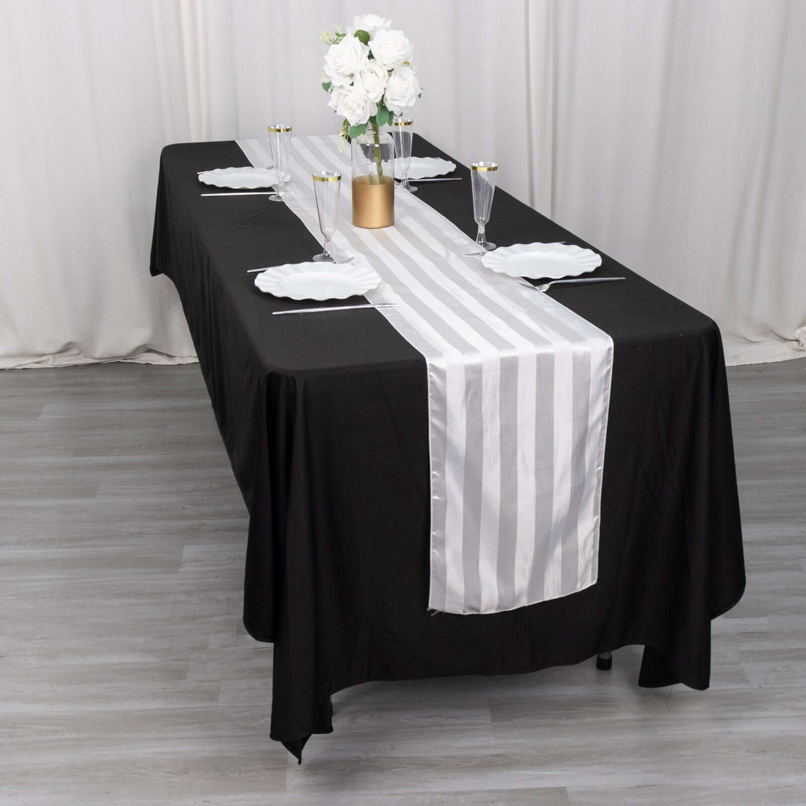 Satin 12"x108" Table Runner White - Stripe Classic Wedding & Event Table Decor