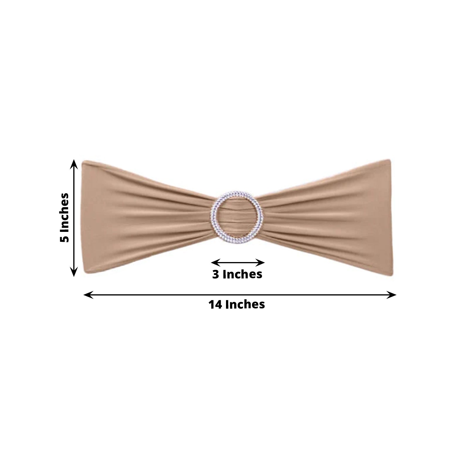 5 Pack Stretch Spandex Chair Sashes Nude - Reusable Chair Bands with Silver Diamond Ring Slide Buckle 5"x14"