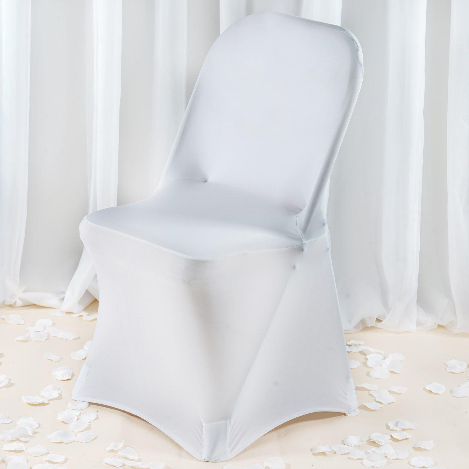 Premium Spandex Chair Cover with Foot Pockets for Folding Chairs White - Stretch Fitted 220GSM Fabric for Weddings & Gatherings