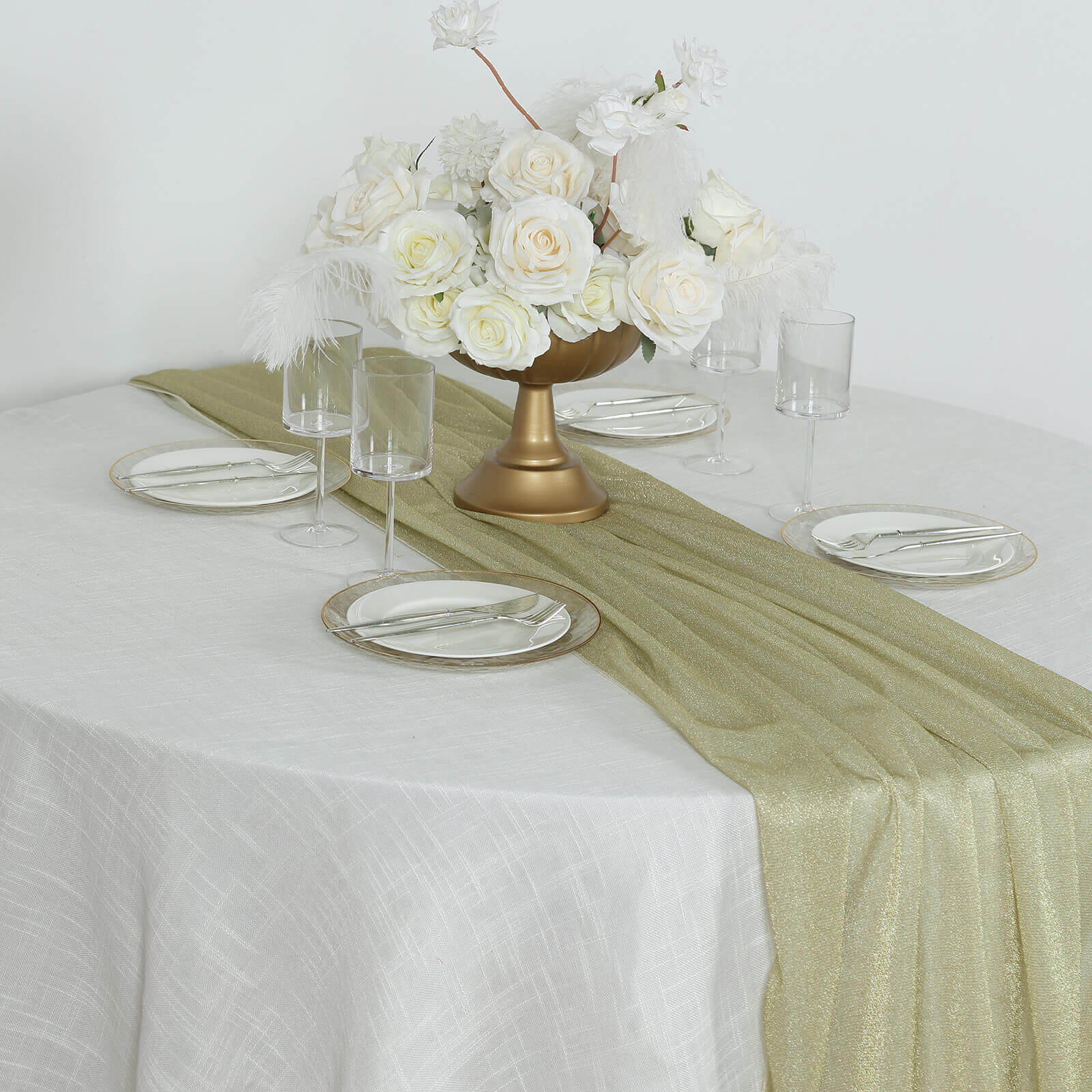 Glitter Gauze 27"x120" Table Runner Champagne - Sparkling Reusable Sheer Table Linen