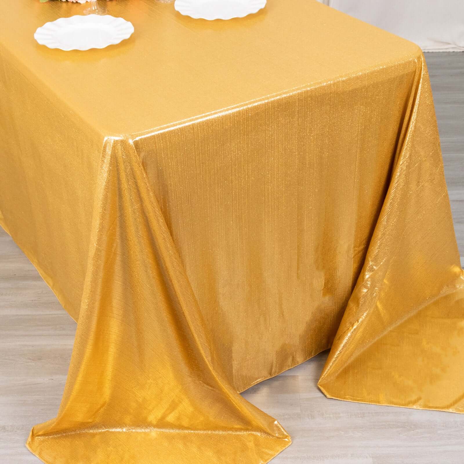 Sequin Dots Polyester 90"x132" Rectangle Tablecloth Shimmering Gold - Seamless, Glittering & Wrinkle Free Table Cover for Stylish Event Decor