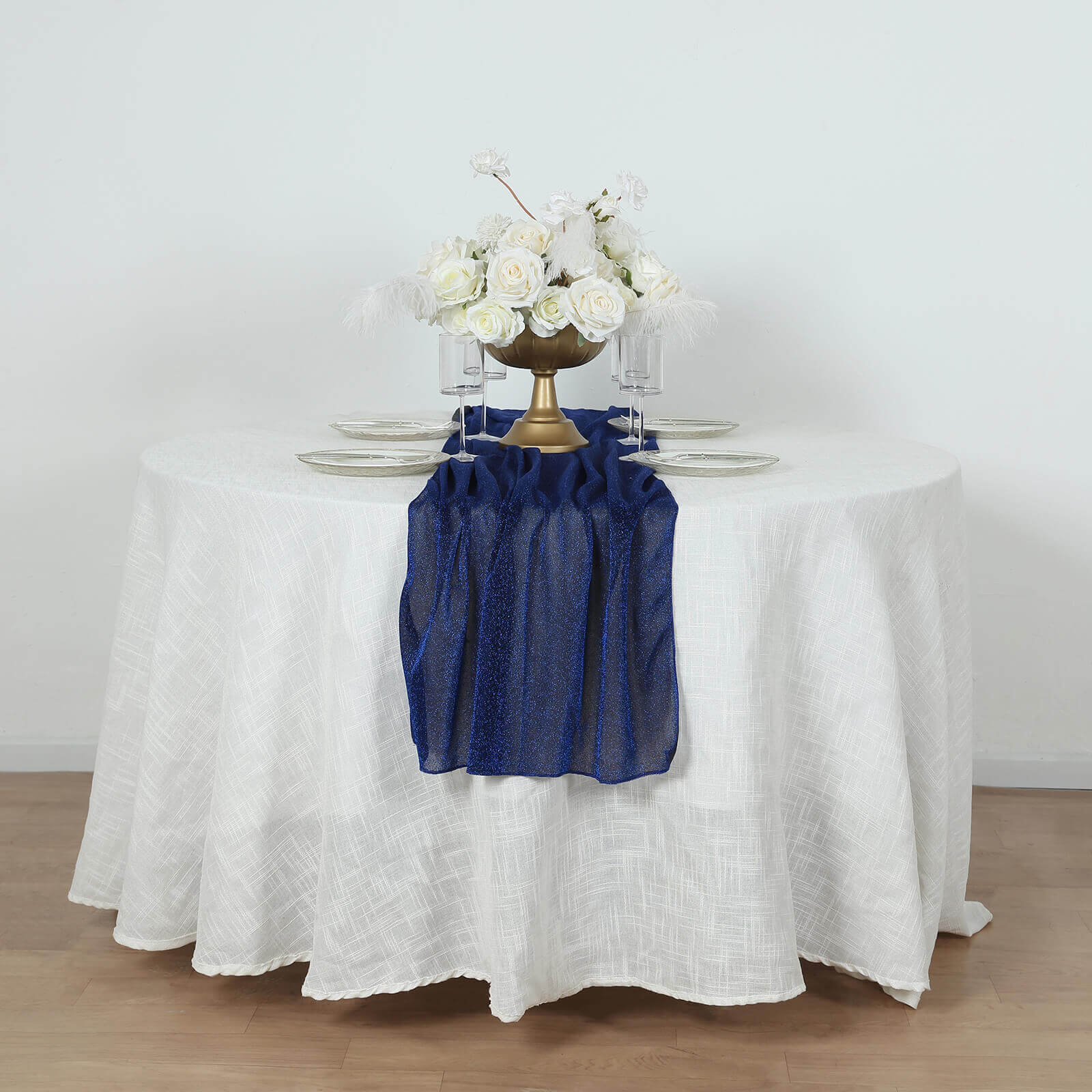 Glitter Gauze 27"x120" Table Runner Royal Blue - Sparkling Reusable Sheer Table Linen