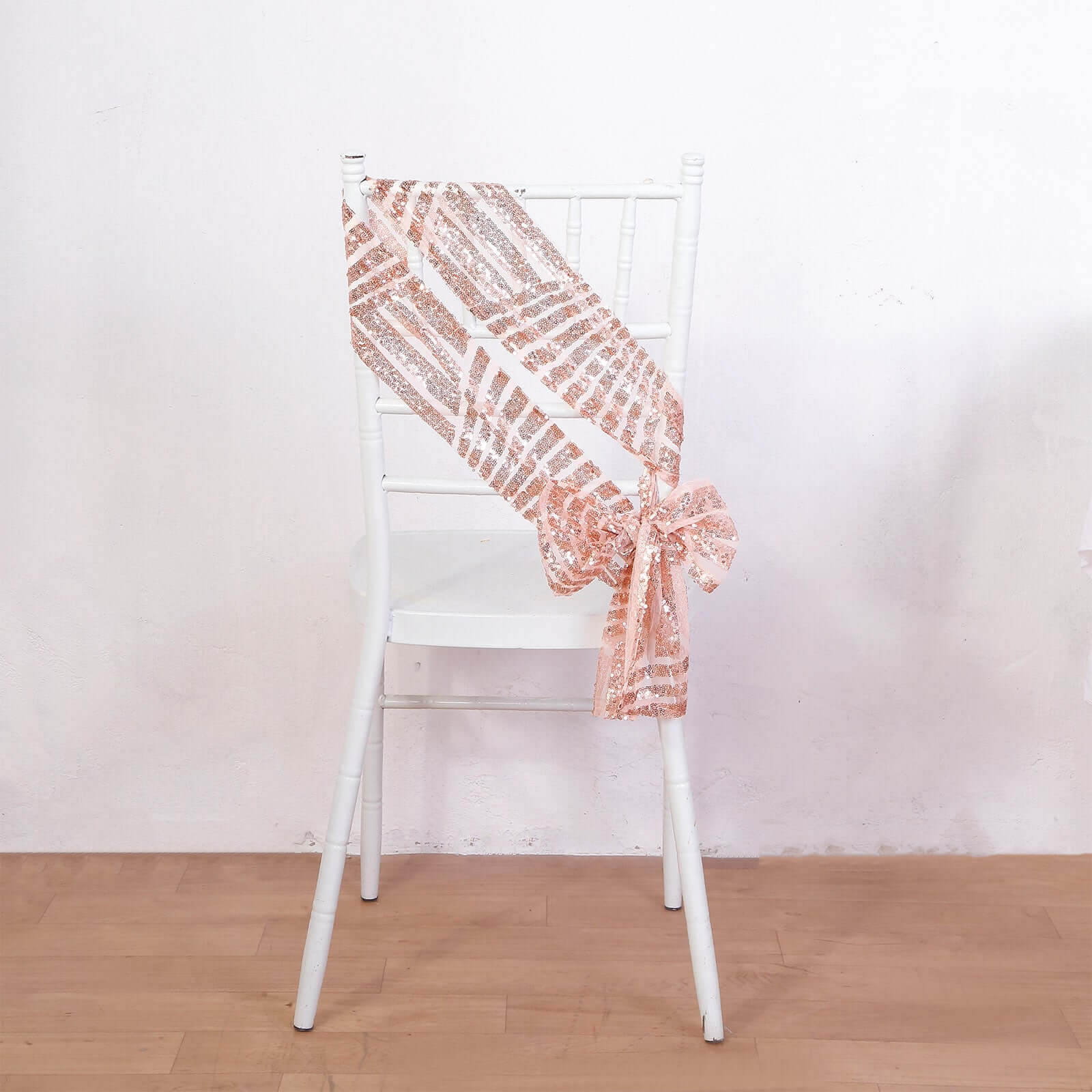 5 Pack Glitz Sequin Chair Sashes with Geometric Diamond Design 6"x88" Rose Gold