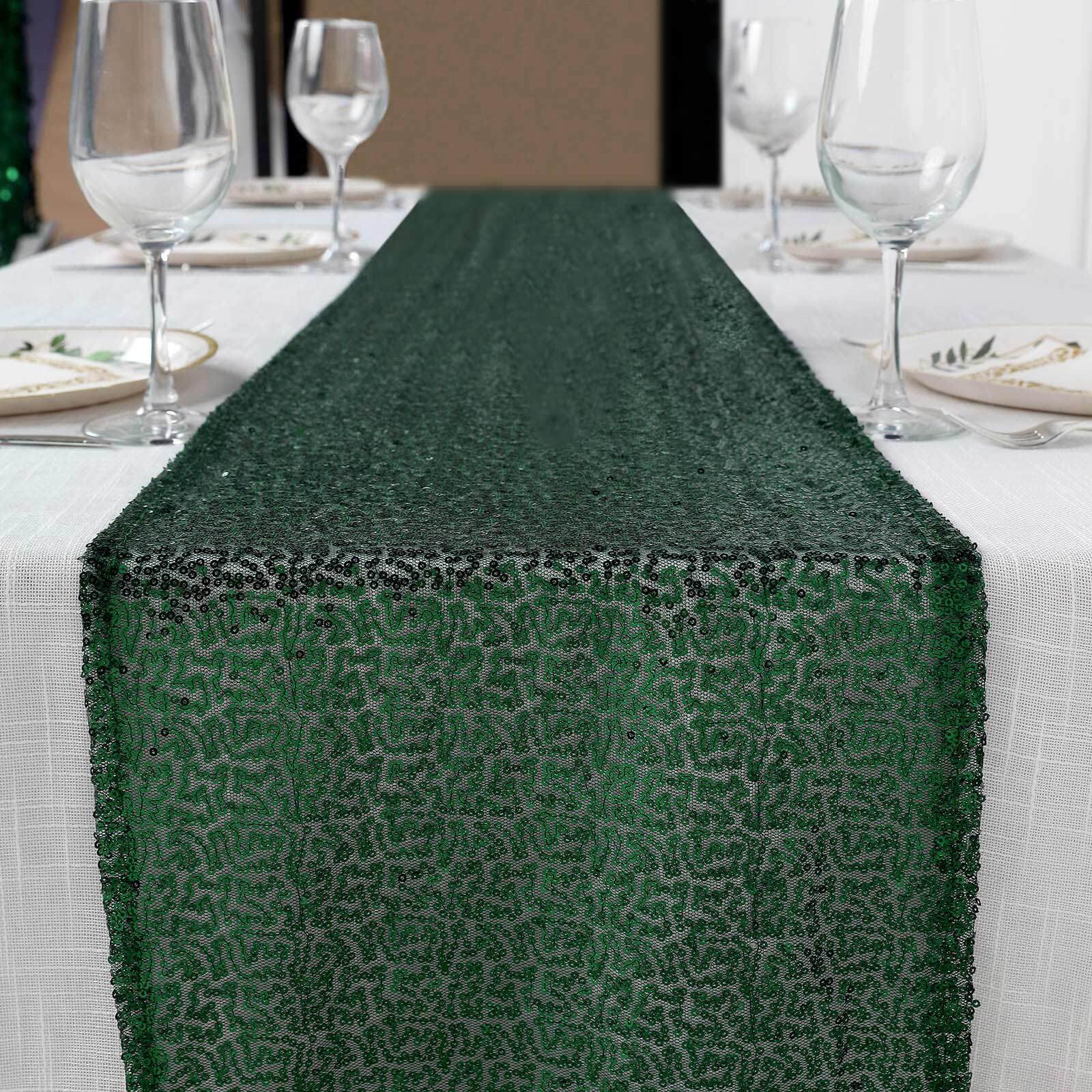 Sequin 12"x108" Table Runner Hunter Emerald Green - Glittering Design