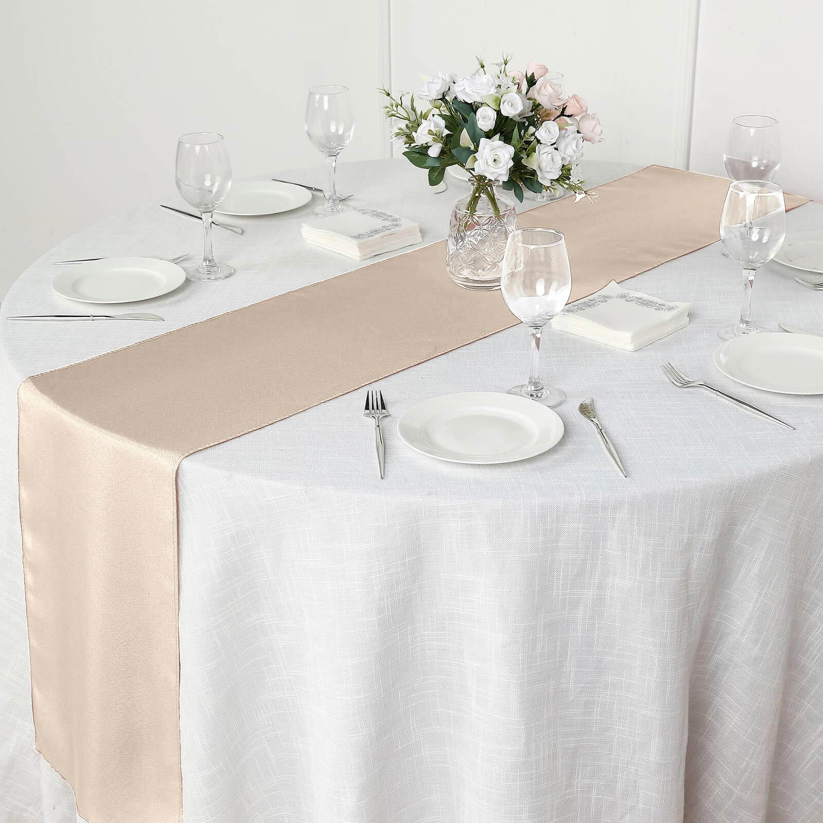 Polyester 12"x108" Table Runner Nude - Durable & Wrinkle-Resistant Table Decor