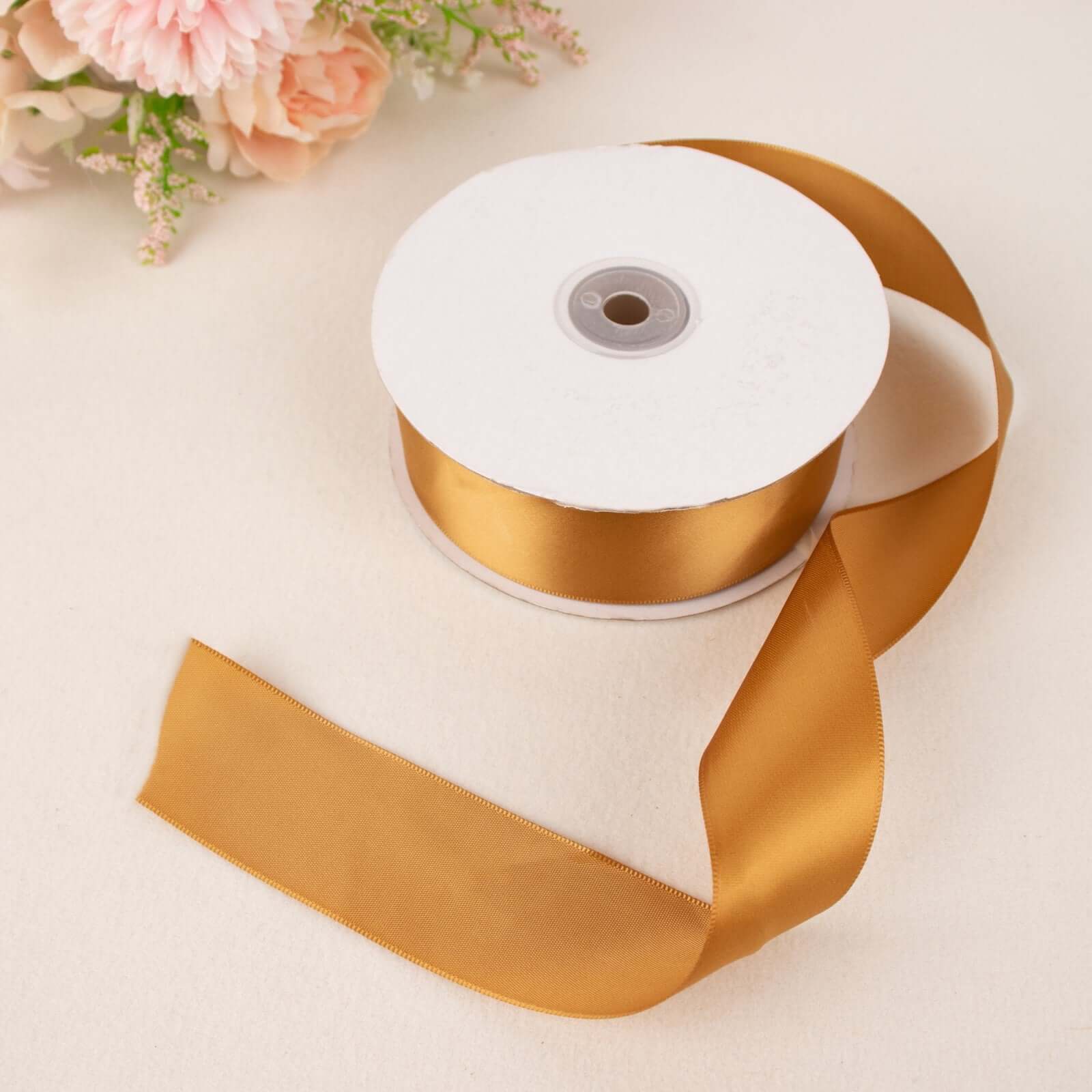 50 Yards 1.5" Gold Single Face Decorative Satin Ribbon